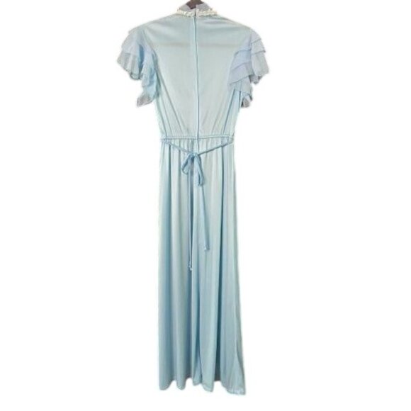 Vintage Prairie Cottagecore 70s Small Flutter Sleeve Pleated Powder Blue Maxi Dr - Picture 2 of 7